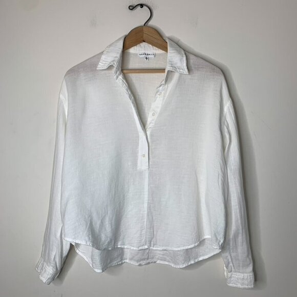 Aritzia Community Shirt Poplin cotton linen White Collared Half Button Size XXS - Picture 9 of 16